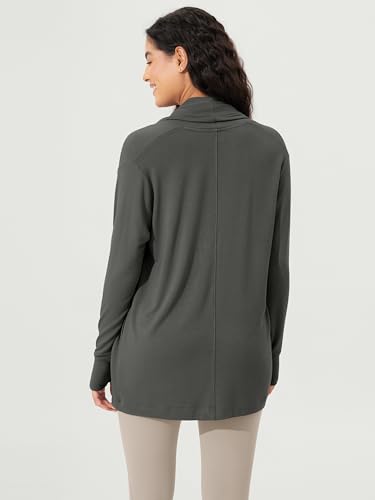 ODODOS Women's Drape Open Front Cardigans Cozy Soft Long Sleeve Casual Wrap Outerwear with Pockets Thumb Hole - color: Charcoal, size: Large
