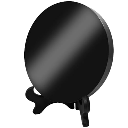 Natural Black Obsidian Scrying Mirror with Stand, Healing Crystals, Witchcraft Decor with Shelf for Divination & Meditation - 7.87 in - size: 7.9"L x 7.9"W