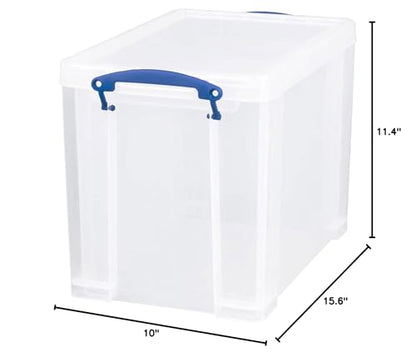 Really Useful Box 19 Liter Plastic Stackable Storage Container w/Snap Lid & Built-In Clip Lock Handles for Home & Office Organization, Clear (2 Pack)