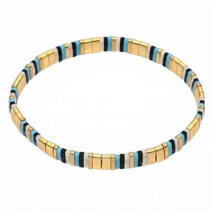 Summer Candy Colors Tila Flat Seed Beads Stretch Strand Bracelet for Women- Trendy Unique Friendship Handmade Mixed Colorful Square Beaded Link Bracelets Stackable Jewelry Gifts - color: 0089L
