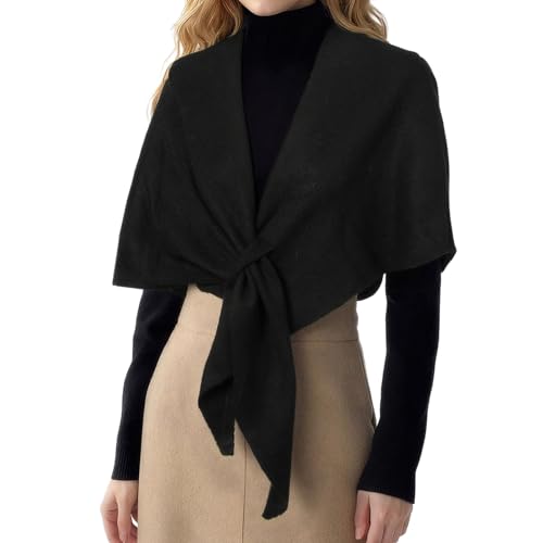 RIIQIICHY Shawl Wrap Women Pashmina Triangle Cape Knit Sweater Scarf for Fall Winter Fashion Accessory - color: Black