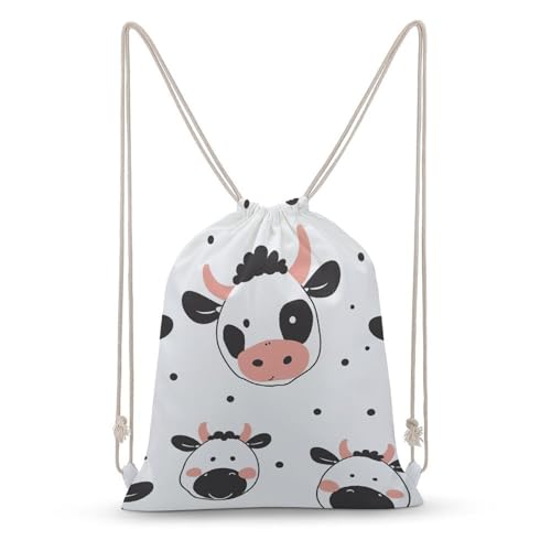 Cartoon Cow Print Drawstring Backpack Sport Gym Bags Yoga Shopping Travel Casual Daypacks for Women Men - color: Cartoon Cow Print