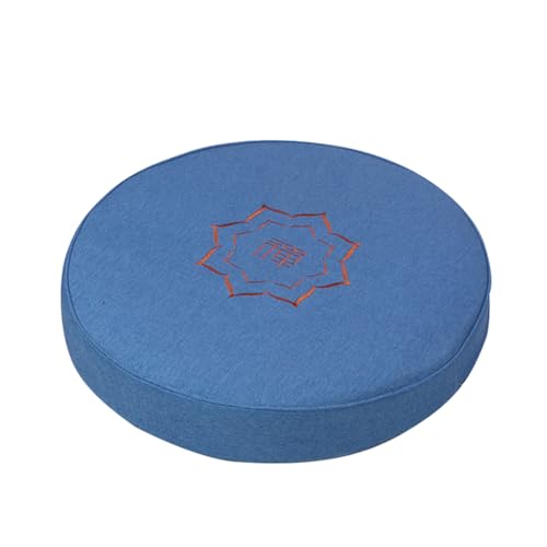 Round Meditation Cushion Mat Set with Washable Cotton Linen Cover, Larger Yoga Mat Bolster Floor Pillows Seating for Adults Meditation Accessories blue1-50cm - color: Blue1, size: 50cm