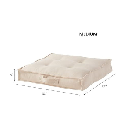 Square Tufted Floor Pillow with Removable Cover, Cream, Medium (32") - color: Cream, size: Medium (32")