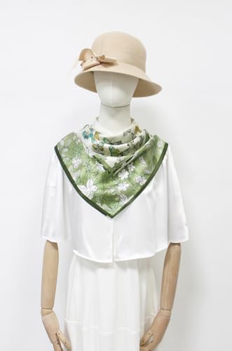 100% Pure Mulberry Silk Scarf 35" Large Square Lightweight Headscarf –Women’s Hair Wraps-With Gift Packed - color: Butterflies-light Green