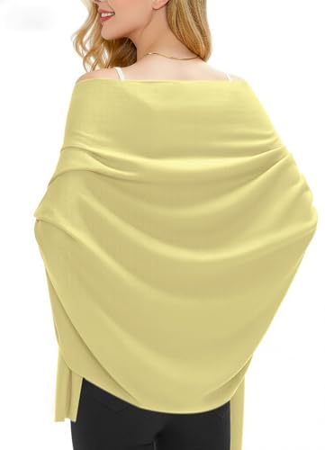Women's Wool Blend Travel Scarf Lightweight Breathable Wrap Pashmina Airplane Blanket Shawl - color: Yellow