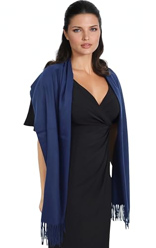 Ocomfly 100% Pashmina Scarf for Women - Premium Womens Scarves - Gift Boxed - Shawls or Wraps - Ultra Soft and Warm - color: Dark Blue