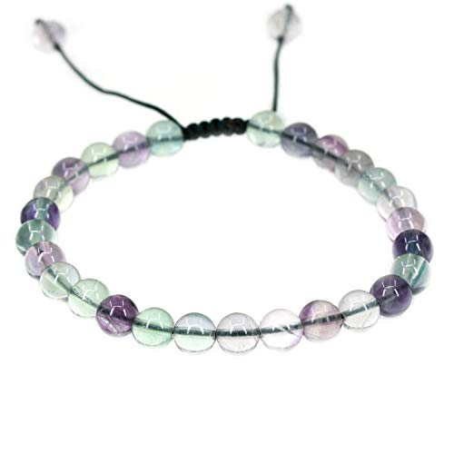 Angelstones Handmade Gemstone 6mm Round Beads Adjustable Braided Macrame Tassels Chakra Reiki Bracelets 7-9 inch Unisex - color: AAA Grade Rainbow Fluorite