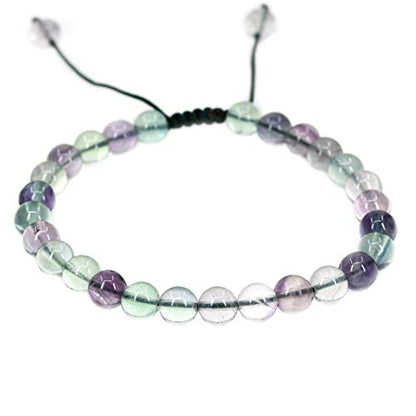 Angelstones Handmade Gemstone 6mm Round Beads Adjustable Braided Macrame Tassels Chakra Reiki Bracelets 7-9 inch Unisex - color: AAA Grade Rainbow Fluorite