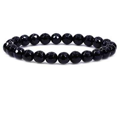 Keleny Gem Semi Precious Gemstones 8mm Natural Stone Round Beads Crystal Stretch Bracelets 7 Inch Unisex - color: 8mm Faceted Black Agate