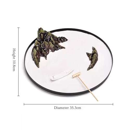 Mixed Model Trees Chinese Zen Style Circular Sand Table Dry Landscape Decoration Creative Round Table Tea Room Tabletop Ceramic Decoration Natural Green Landscape
