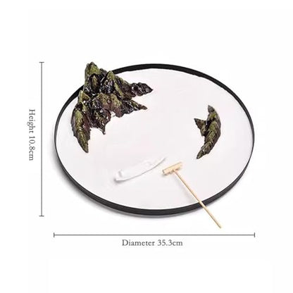 Mixed Model Trees Chinese Zen Style Circular Sand Table Dry Landscape Decoration Creative Round Table Tea Room Tabletop Ceramic Decoration Natural Green Landscape