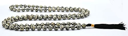 Amazing Gemstone Japa Mala 108 Prayer Beads Necklace and Wrist Mala Bracelet for Meditation - color: Dalmatian Jasper, size: Hand Knotted