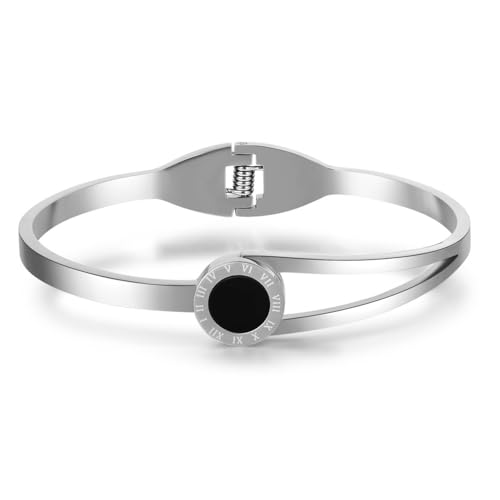 Gold Bangle for Women - 18K Gold Plated Stainless Steel Love Friendship Crystal Bracelets with Cubic Zirconia - color: Roman-Silver