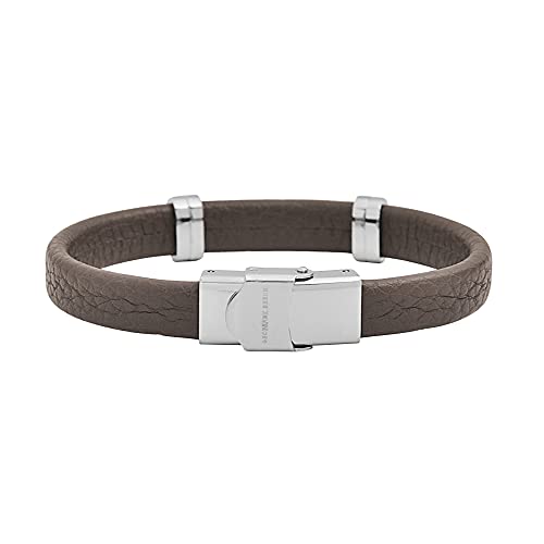 Geoffrey Beene Men's Genuine Leather Bracelet with Stainless Steel Cut-Out ID - color: Grey