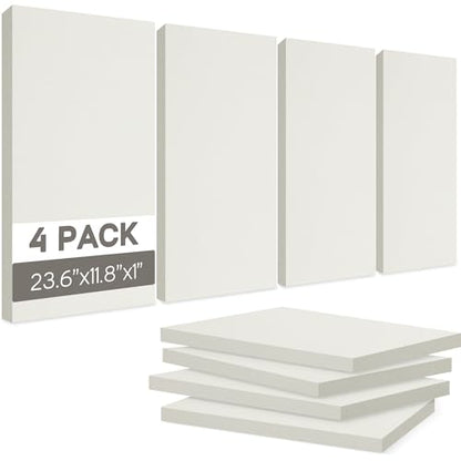 BUBOS 4 PCS Fabric Acoustic Panels, 23.6''x11.8''x1'' Self-Adhesive Soundproofing Panels for Home Studio, Office & Living Room, Sleek Design to Eliminate Echo, Fabric-Clad Off-White - color: Beige, size: 23.6''x11.8''