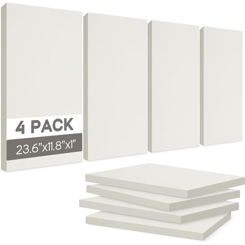 BUBOS 4 PCS Fabric Acoustic Panels, 23.6''x11.8''x1'' Self-Adhesive Soundproofing Panels for Home Studio, Office & Living Room, Sleek Design to Eliminate Echo, Fabric-Clad Off-White - color: Beige, size: 23.6''x11.8''