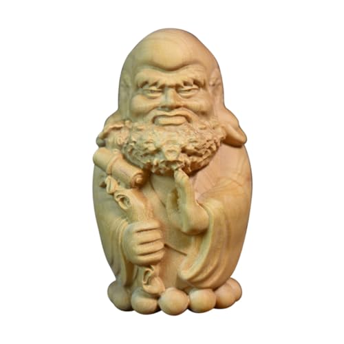 Bodhidharma Hand-Carved Wooden Statue Ornament Yellow Birch Material Zen Decor for Home Office Unique Desktop Figure for Meditation Spaces