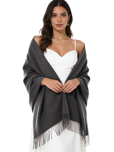 Sumolux Scarf for Women Pashmina Shawls Wraps for Evening Dresses Wedding Bridesmaid Gifts Winter Warm Soft Scarves - color: Dark Grey