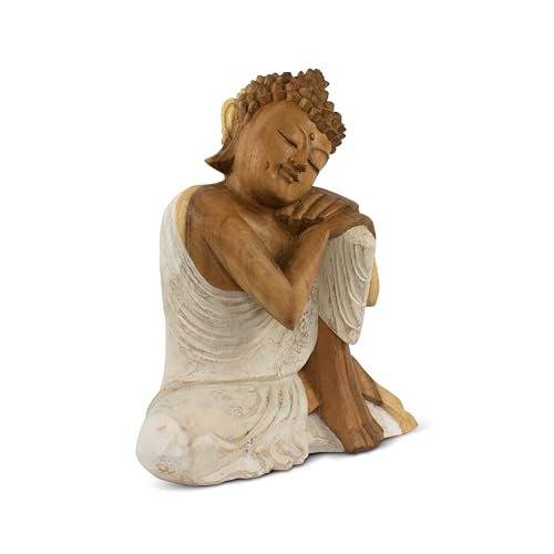 G6 Collection Wooden Serene Sleeping Buddha Statue Hand Carved Figurine Home Decor (16" Tall – Whitewashed) - size: 16" Tall – Whitewashed