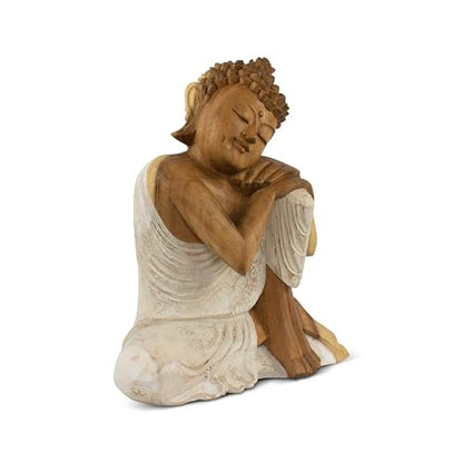 G6 Collection Wooden Serene Sleeping Buddha Statue Hand Carved Figurine Home Decor (16" Tall – Whitewashed) - size: 16" Tall – Whitewashed