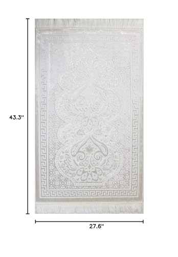 Modefa Luxury Velvet Prayer Rug with Prayer Beads | Soft Elegant Muslim Turkish Janamaz Sajada Carpet for Men and Women | Plain Solid Prayer Mat Ramadan Eid Gift - Paisley (Vanilla Creme) - color: Vanilla Creme