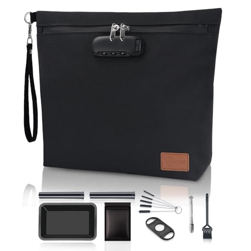 Black Travel Storage Carrier Bag with 7 PCS Small Accessories, Water-Resistant Organizers Pouch with Combination Lock, Premium Organizers Case, Great Gift for Women.