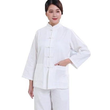 Meditation Clothing,Lay Buddhist Clothes for Women Buddhist Meditation Clothes Unisex Retro Buddhist Clothes Summer - color: White, size: Large