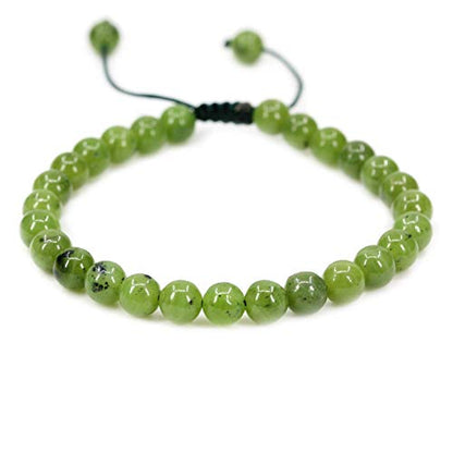 Angelstones Handmade Gemstone 6mm Round Beads Adjustable Braided Macrame Tassels Chakra Reiki Bracelets 7-9 inch Unisex - color: A Grade Canadian Nephrite Jade