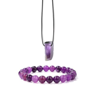 Pingyongchang Stress Relief Anxiety Yoga Bracelets Necklace Set,Healing Crystal Stone Mantra Bracelets for Women Natural Crystal Stone birthday Gifts For Teen Girls Black Leather Necklace for Men - color: Amethyst