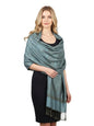 PASKMLNA Paisley Jacquard Pashmina Shawl Wrap Scarf Stole - color: Olive Light Blue