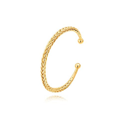 POTESSA 18K Gold Plated Cuff Bracelets Adjustable Dainty Bangle Handemade Jewelry for Women - style: Weave Braided Wheat
