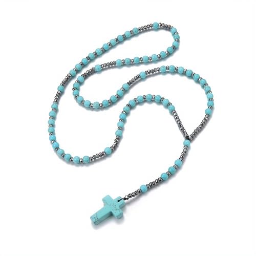 LIYAPEI Triple Protection Necklace with Tiger Eye, Obsidian, and Hematite - Stylish Men's Cross Necklace and Women's Y-Shaped Sweater Chain An Anxiety Relief Beaded Necklace. - color: green
