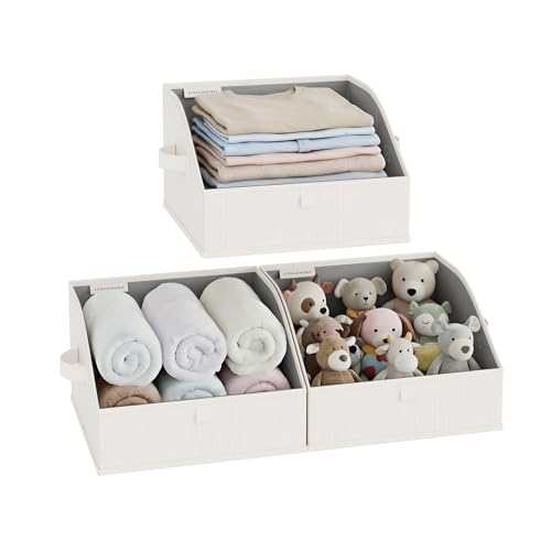 StorageWorks Closet Baskets for Shelves, Trapezoid Storage Bins, Closet Organizers and Storage, Clothes Organizing Bins, Small, 3-Pack, Mixing of Beige, White & Ivory - color: Mixing of Beige, White & Ivory, size: Small