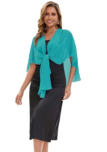 Baoqiya Chiffon Shawl Evening Scarf Shawls and Wraps for Women Wedding Party Bridal Scarves Cover Ups - color: Turquoise
