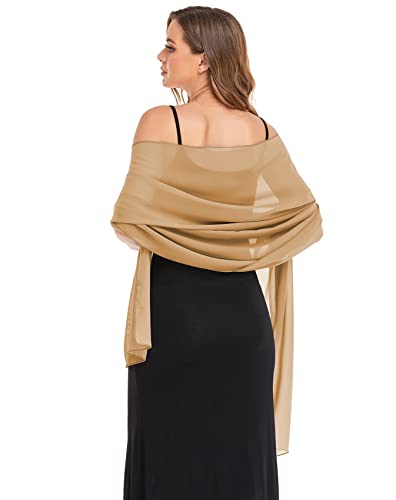 Shawls and Wraps for Evening Dresses Sheer Chiffon Women Elegant Soft Silky Wraps Wedding Bridal Scarf - color: Camel, size: 79*26‘’