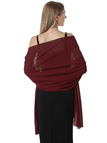 Chiffon Shawls and Wraps for Evening Dresses Women Elegant Soft Scarf Bridal Scarve Wedding Stole - color: Burgundy, size: One Size