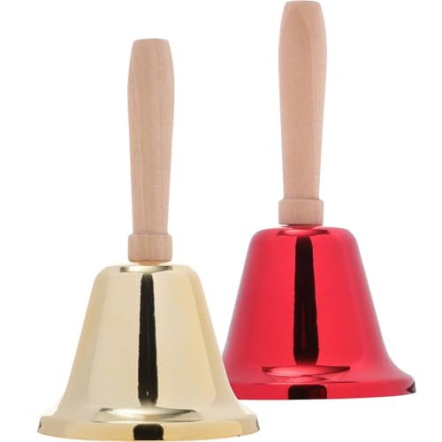 jojofuny 2 Pack Hand Bells with Handle Metal Rattle Ring Bell for Outdoor Camping Safety Holiday Decoration Classroom Use 4.72X2.48X2.48 Inch
