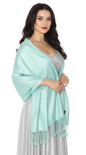 Pashmina Shawls Wraps for Women. Dress Cover Up Formal. Cashmere Feel Wrap for Evening Dress. - color: Light Cyan