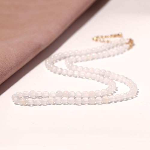 Simple Choker Necklace for Women Real Stone and Crystals Necklaces 4mm Beaded Choker Jewelry Meditation Gift for Women (16"+2") - style: White Agate