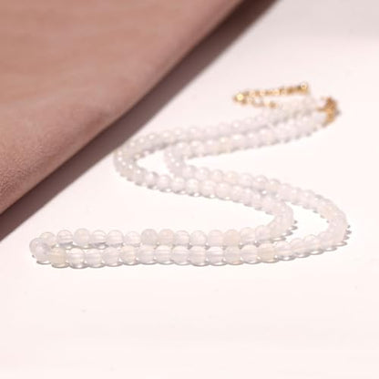 Simple Choker Necklace for Women Real Stone and Crystals Necklaces 4mm Beaded Choker Jewelry Meditation Gift for Women (16"+2") - style: White Agate