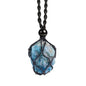 Natural unprocessed crystal raw stone hand woven rope adjustable necklace pendant for both men and women - color: A-Blue apatite