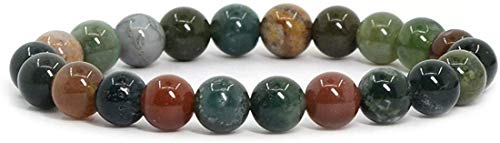 Angelstones Handmade Natural Healing Gemstone 8mm Round Beads Stretch Crystal Bracelet 7 Inch Unisex - color: Multicolor Indian Agate