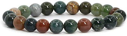 Angelstones Handmade Natural Healing Gemstone 8mm Round Beads Stretch Crystal Bracelet 7 Inch Unisex - color: Multicolor Indian Agate