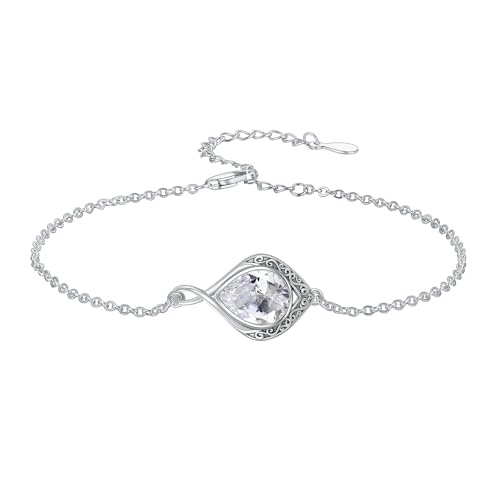 PELOVNY Celtic Knot Bracelet for Women 925 Sterling Silver Infinity Gemstone/Birthstone Bracelets Birthday Christmas Jewelry Gifts for Mom Daughter Wife - color: 02-Filigree-April Birthstone