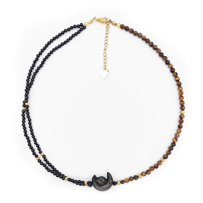 Crystal Pendant Necklaces Healing love Women's Men's choker Obsidian Tiger eye White Crystal Black Gold waterproof dainty Charm stackable statement Cute Stone necklace Unisex - style: Onyx MoonRabbit