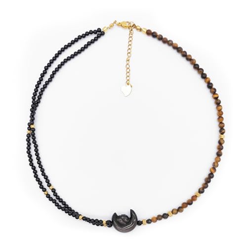 Crystal Pendant Necklaces Healing love Women's Men's choker Obsidian Tiger eye White Crystal Black Gold waterproof dainty Charm stackable statement Cute Stone necklace Unisex - style: Onyx MoonRabbit