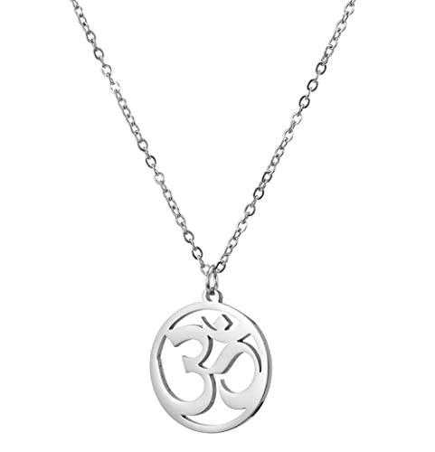 UNIFT Necklace For Women- Aum Om Ohm Sanskrit Symbol Round Pendant Beaded Double Layer Chain Charm Necklace,Hinduism Yoga Sanskrit Personalized Amulet Dainty Pendant Necklace Jewelry - color: single chain - silver