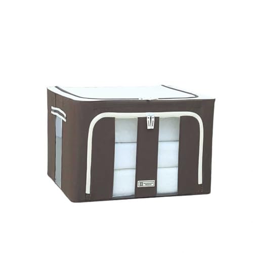 Storage Bin with Lids, 600D Oxford Fabric, Foldable, 4 Thick Solid Steel Frames, 2 Zippers & Windows, Container Organizer for Clothes,Quilt, Blanket,Pillow.Dorm, Kid Center,Big Space(66L)