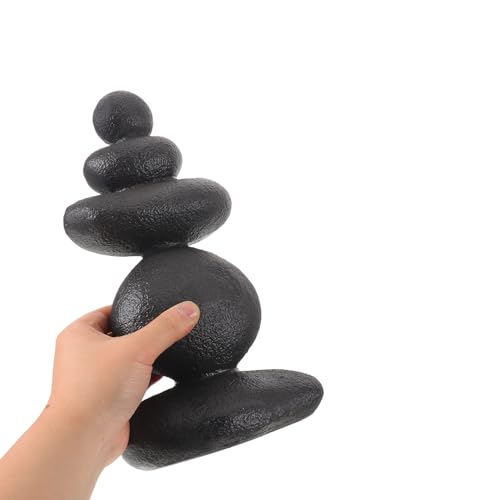 GALPADA Zen Garden Stacked Stone Sculpture Black 16x10x28.5cm Indoor Outdoor Micro Landscape Balanced Rock Cairn Aquarium Decor Meditation Garden Ornament